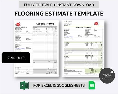 flooring estimate template  excel  google sheets printable