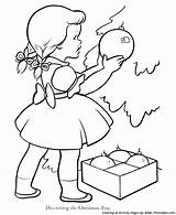 Christmas Coloring Pages Santa Tree Trimming Girl Little Xmas sketch template
