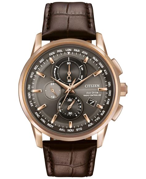 citizen mens chronograph eco drive brown leather strap  mm