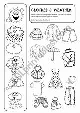 Weather Clothes Worksheet Worksheets Match Seasons Types Kids Activities Esl Preschool Vocabulary Corresponding Eslprintables Preview Science sketch template