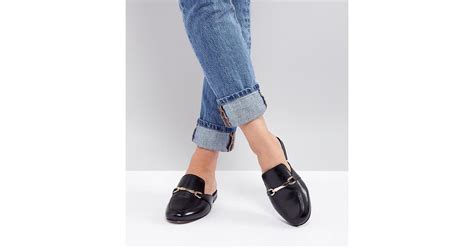 asos  wide fit leather mule loafers  black lyst