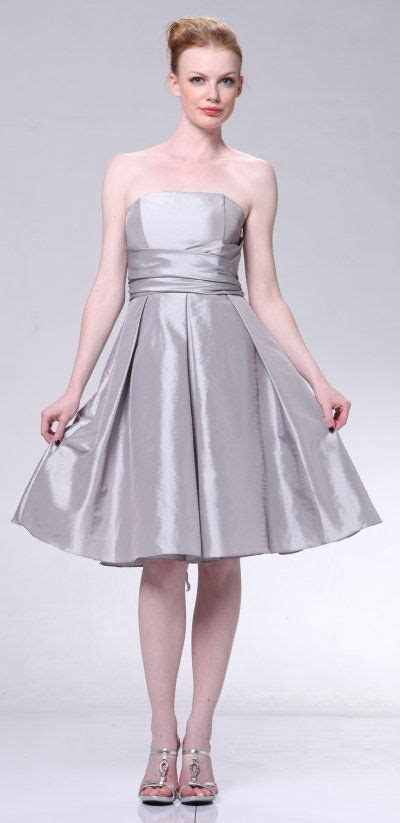 Simple And Classy Short Silver Dress Plus Size Strapless Shirr Waist