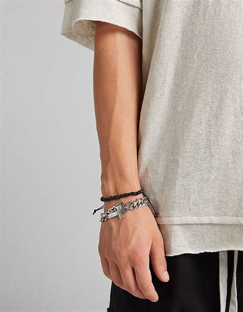 bershka chain  woven bracelets  silver  black asos