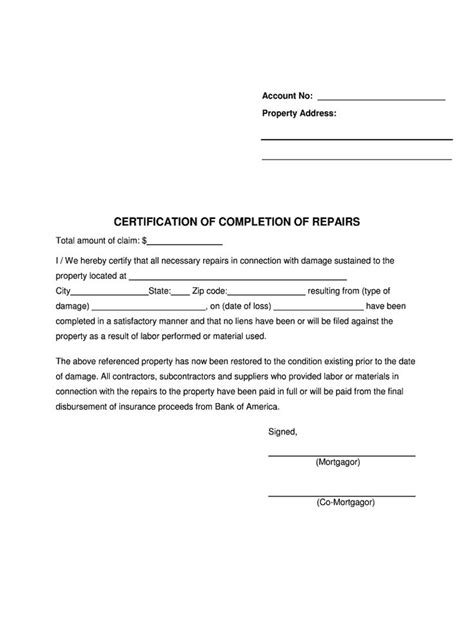 contractor certificate  completion templates