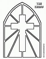 Stained Glass Religious Printable Patterns Cross Coloring Craft sketch template