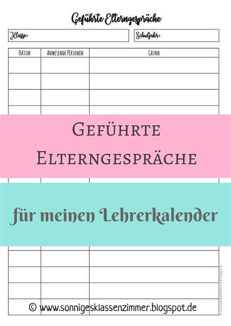 mein lehrerkalender liste ueber gefuehrte elterngespraeche