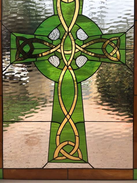 Exquisite Celtic Cross Stained Glass Window Insulated
