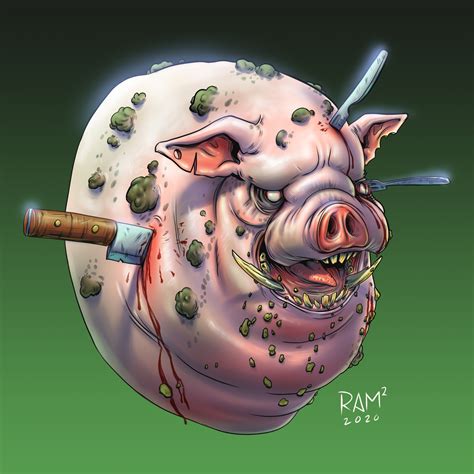 artstation zombie pig bust