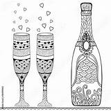 Champagne Coloring Zentangle Bottle Doodle Vector Drawn Glasses Illustration Hand Book Two Style Comp Contents Similar Search sketch template