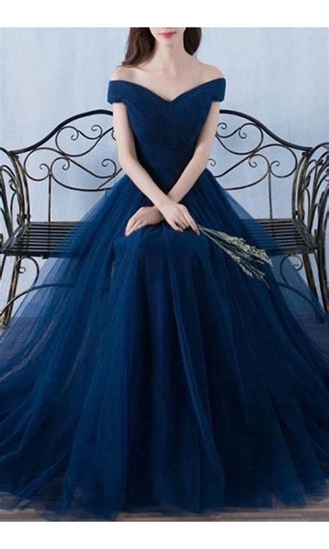 simple  shoulder navy blue tulle prom dress daisystyledress dark blue prom dresses tulle