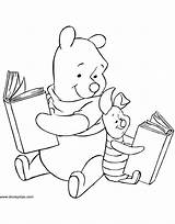 Pooh Coloring Winnie Reading Pages Piglet Friends Book Disney Funstuff Disneyclips sketch template