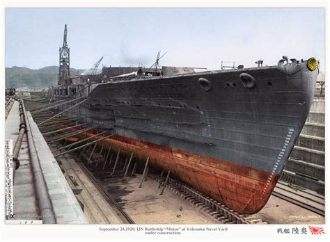 Nagato Class Battleship Mutsu Under Construction [colorized By