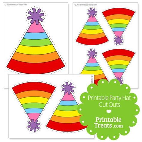 printable striped party hat cut outs  printabletreatscom rainbow