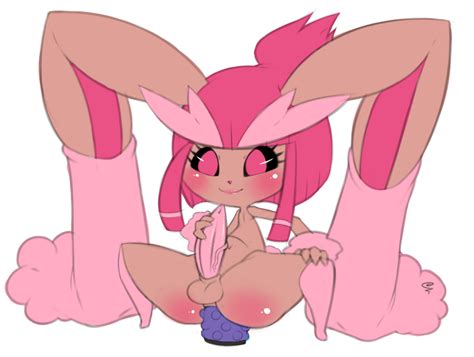 Rule 34 Blush Color Dildo Front View Girly Handjob Insertion Lopunny