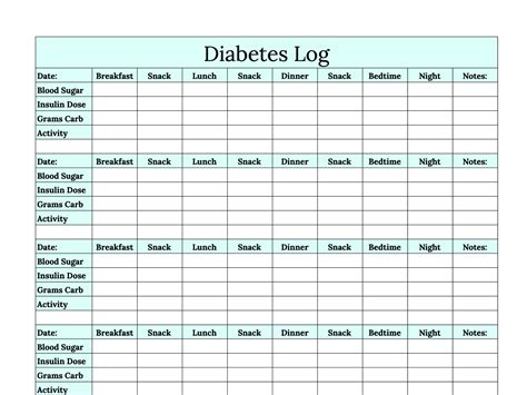 diabetic log sheet printable