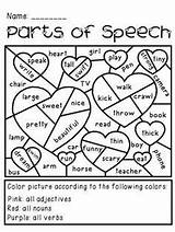 Coloring Speech Parts Activity Activities Language Pages Grammar Worksheets Valentines Grade Color Arts Valentine Classroom Fun Teaching First Adjectives Worksheet sketch template
