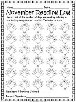 november reading log editable  wilder learning corner tpt