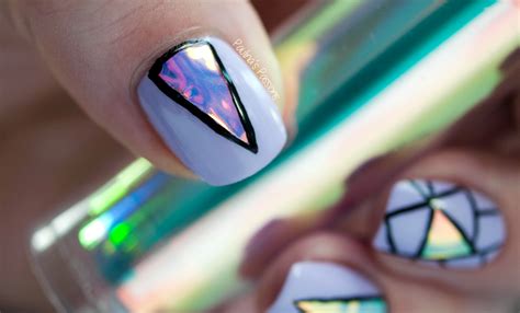 holographic foil nail art design  geometric accents foil nail art