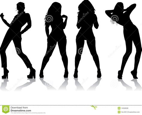 four girl silhouette stock vector illustration of breast 14556628
