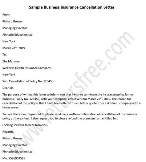 sample letter  cancel business insurance policy lettering business