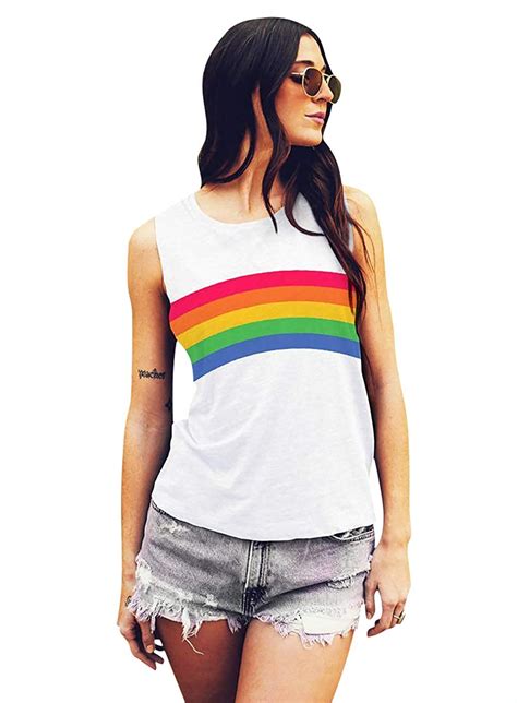 Fluyu Gay Pride Tank Top Women Rainbow Graphic Print Casual Sleeveless