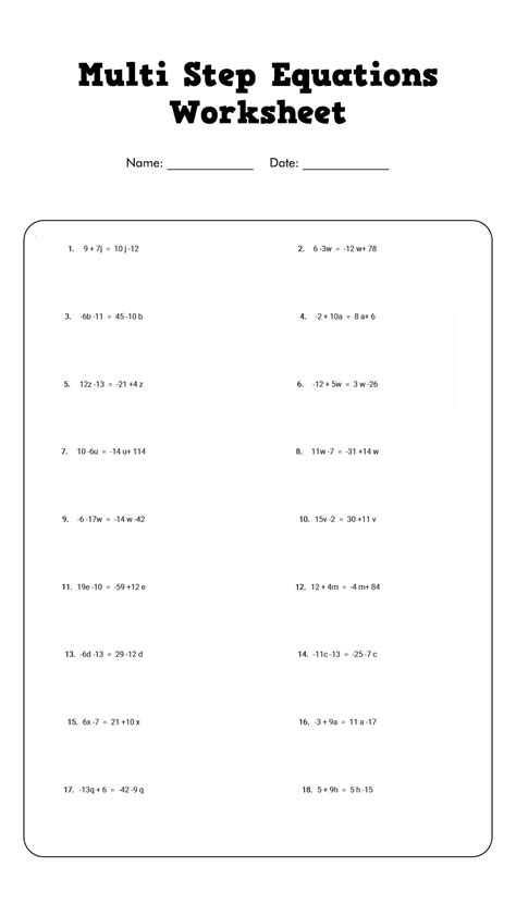 solving multi step equations worksheet  grade math art worksheets