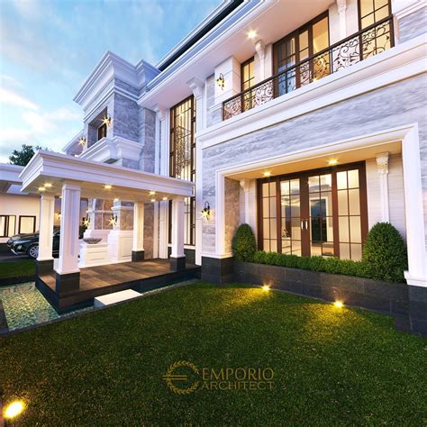 Desain Tampak Detail Depan Rumah Classic 2 Lantai Ibu Desnita Di Padang