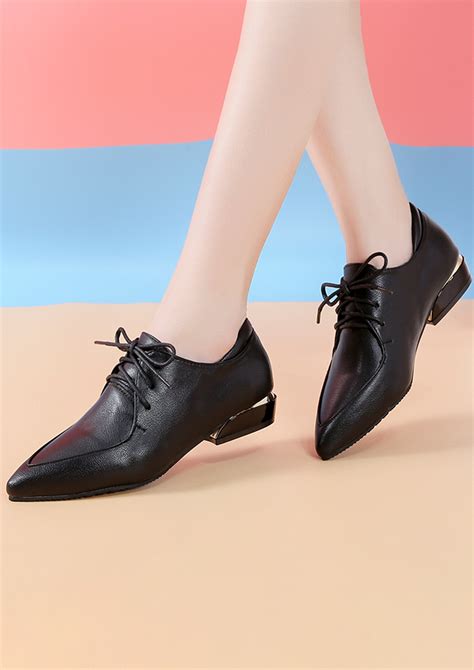 buy formal pu leather pointy toe black heeled shoes  women