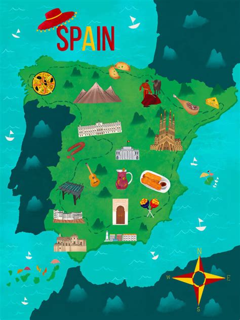 spain tourist attractions map poster winter museo