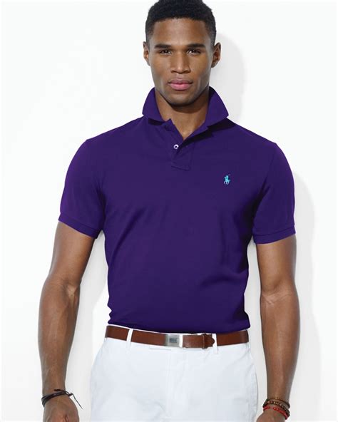 ralph lauren polo customfit stretchmesh polo shirt  purple  men lyst