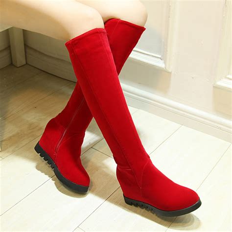 2015 winter long boots red knee high boots women tall boots platform