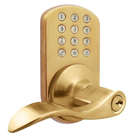 milocks polished brass keyless entry lever handleset door lock  electronic digital keypad