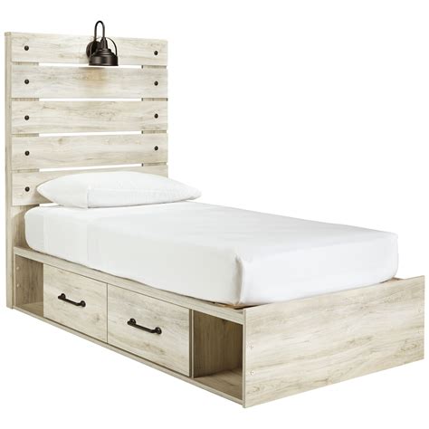 signature design  ashley cambeck rustic twin storage bed   drawers industrial light
