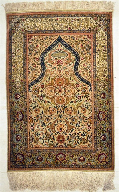 antique silk hereke turkish  gold thread rugs