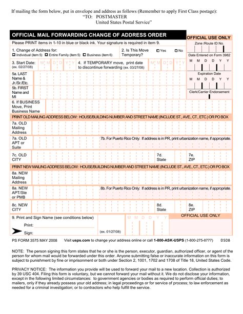 printable change  address form usps