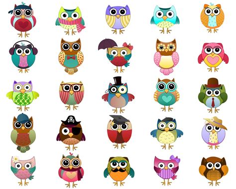 cute owl characters clip art set   hand drawn  dpi