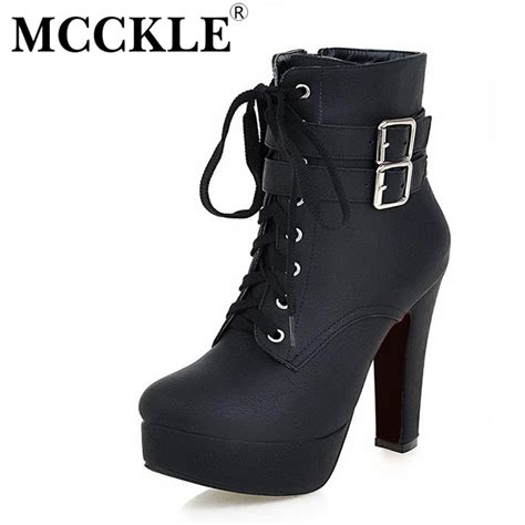 Mcckle Women Fashion Ankle Boots Lace Up 2017 Style High Heels