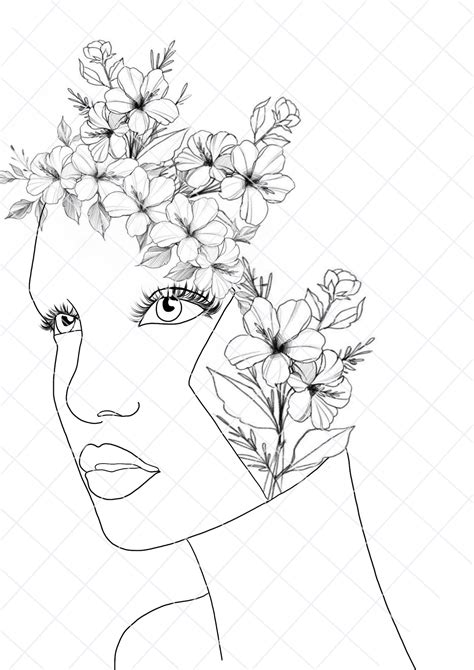 floral girl coloring book digital  printable pages etsy