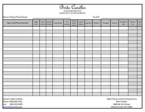 fundraiser order form template excel fundraising order form order