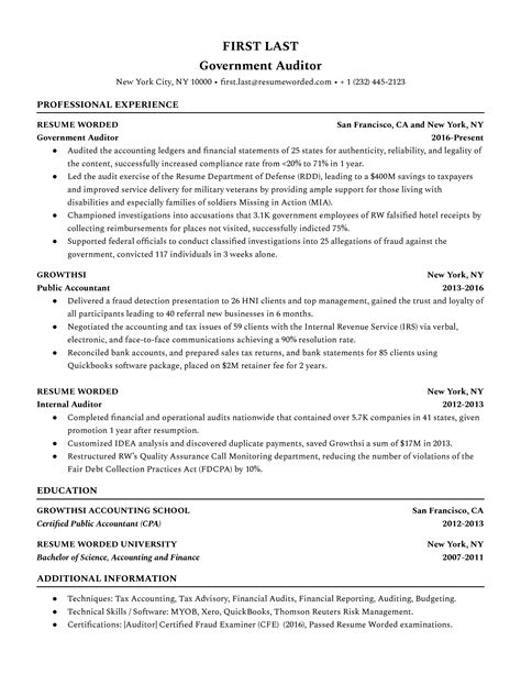 government auditor resume examples   resume worded