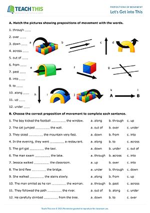 prepositions  movement esl games worksheets