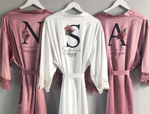 personalised bridal robe wedding dressing gown initial floral bridal