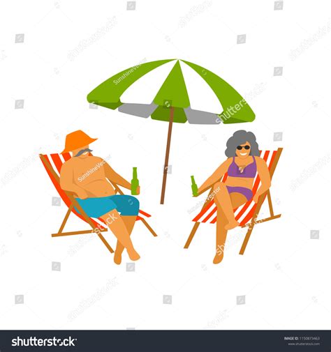 Mature Couple Enjoying Beach Vacations Isolated Stock Vector Royalty