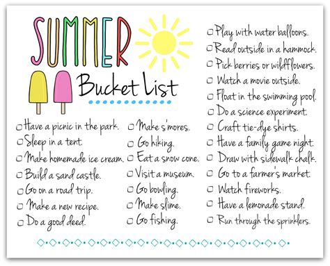 print  summer bucket list  fun activity ideas