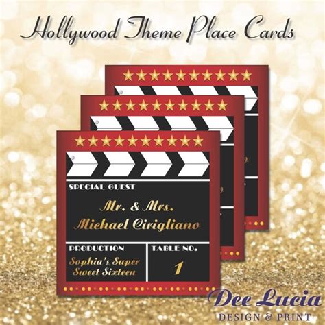 hollywood theme place cards printed  guest   table