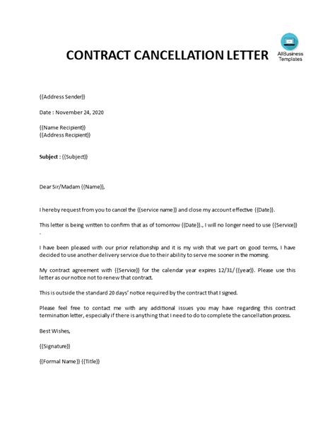 contract termination template  printable templates