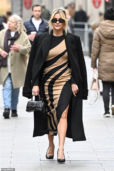 Ashley Roberts Stuns In Nude Optical Illusion Dress With Thigh Split As