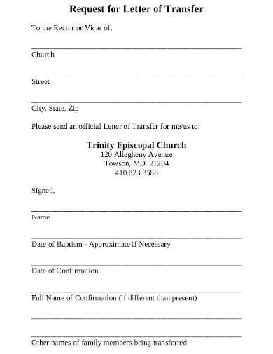 church transfer letter templates