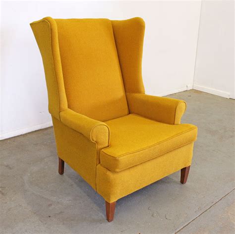 vintage mid century mustard yellow fireside wing  chair