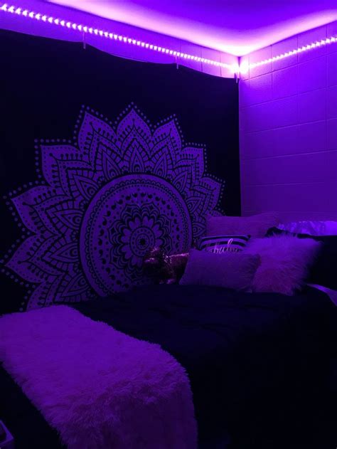 my college dorm it s a vibe black and light pick tapestry and led strip lights tumblr déco